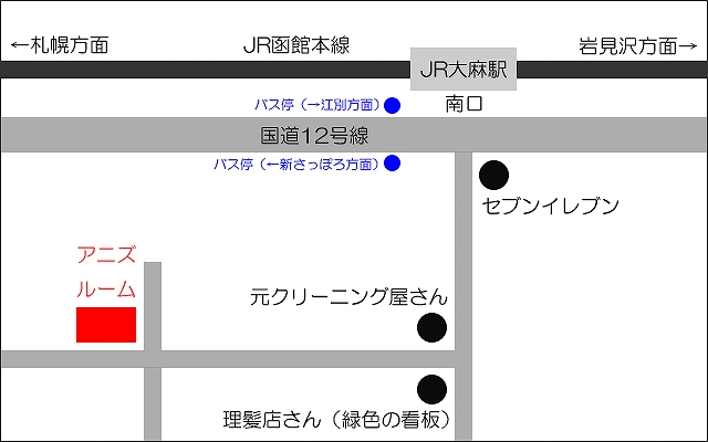 江別のグループホームアニズルームへの地図